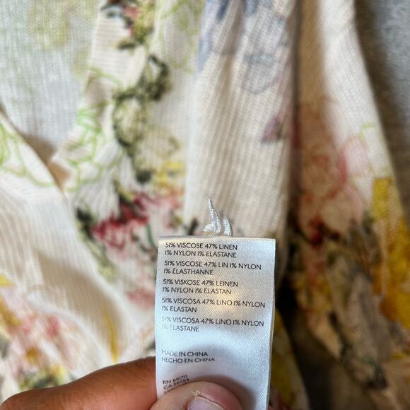 Anthropologie Floral 💐🌸🌺🪻🌼🌹 Print‎ Linen Blend Long Sleeve. EUC - Picture 5 of 7